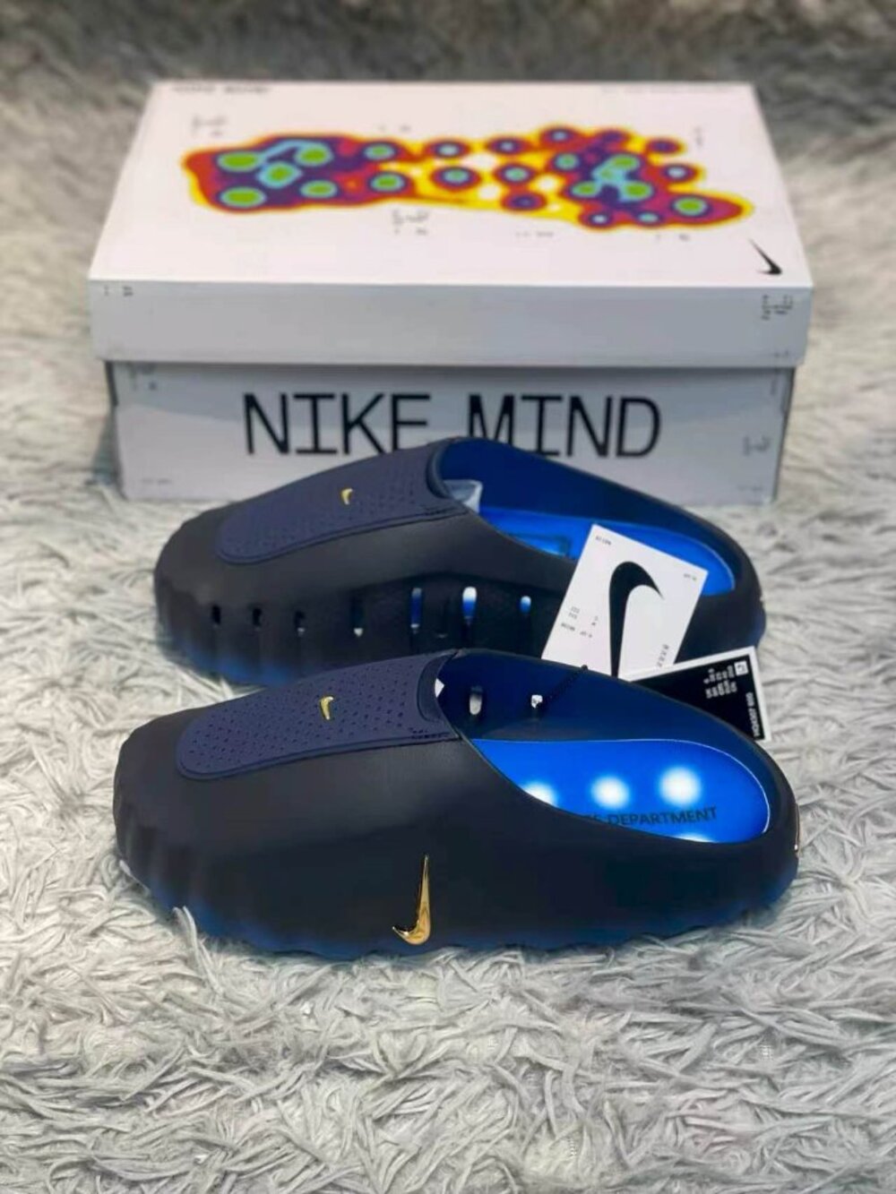 🎶New - Men's Nike Mind 001 Blackened Blue Game Royal Slides